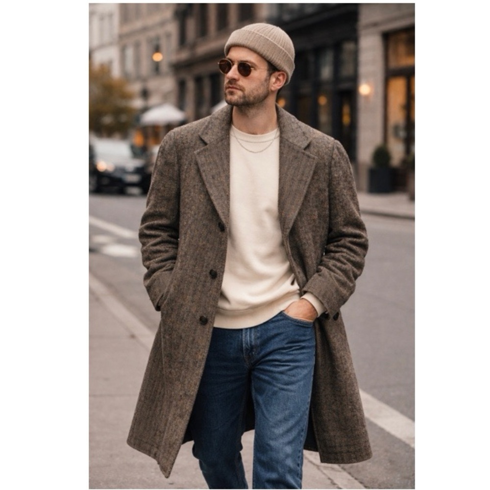 Crombie  Vintage Herringbone Wool Tweed Overcoat | Classic Heritage Menswear